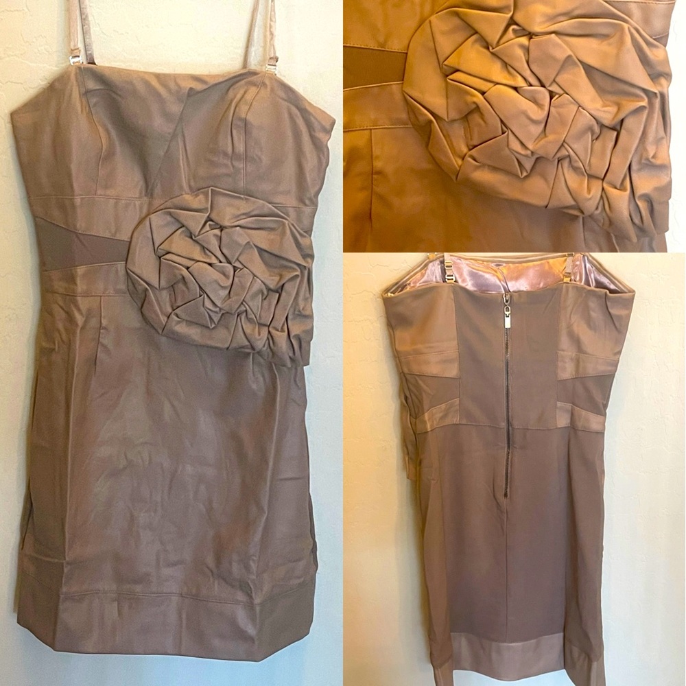 Lucy & Co. Brown pleather body con dress with rosette size M